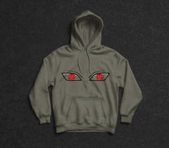 Olive Gray Hoodie – Intense Red Eye Design